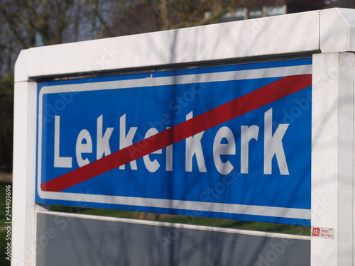 Sign end of urban area of Lekkerkerk  which is part of the municipality Krimpenerwaard. photo