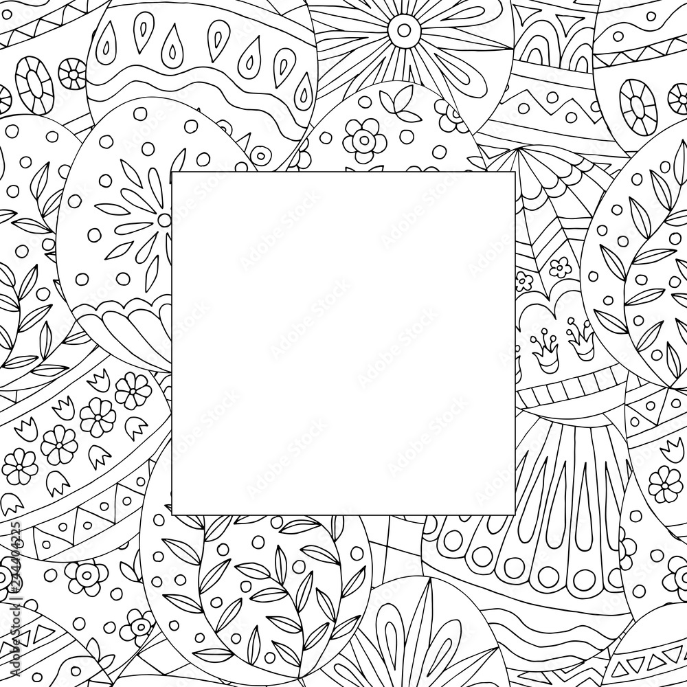Square frame with abstract pattern of hand-drawn doodle easter eggs Square frame with abstract pattern of hand-drawn doodle easter eggs