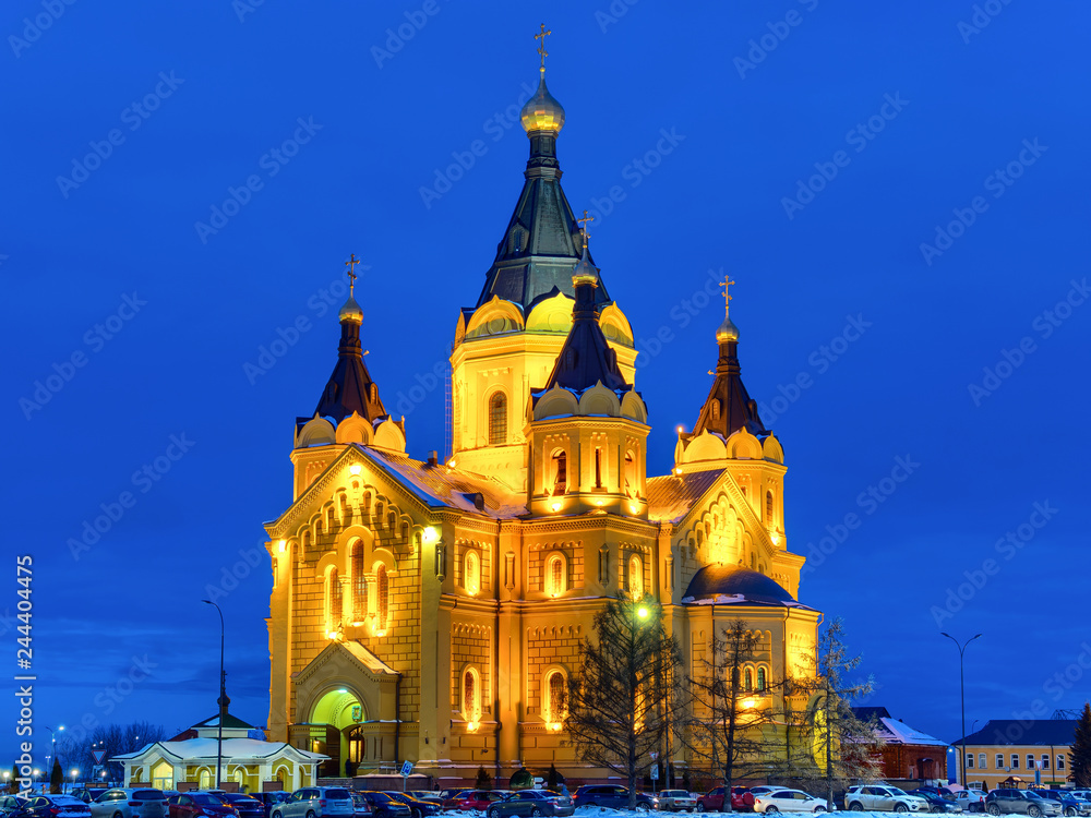 Fototapeta premium Evening winter view of beautiful orthodox cathedral