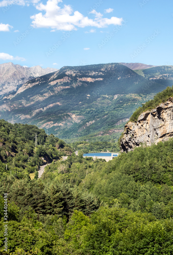 Mountains of the Pyrenees in the Benasque valley in Spain on a sunny day.