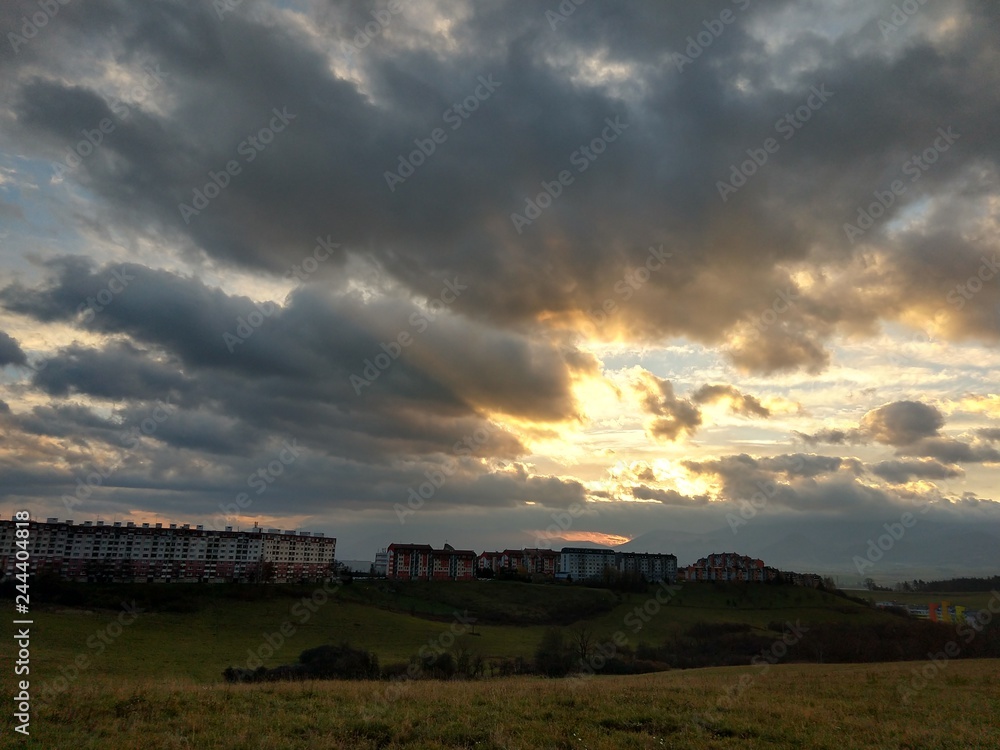 Fototapeta premium Sunset and sunrise with dramatic colorful clouds. Slovakia 