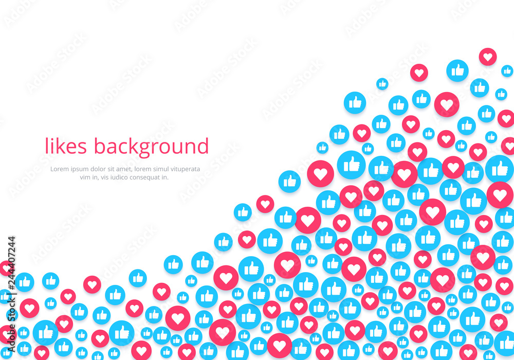 flat image on a white background, round icons with likes and hearts, social networks and the Internet flat image on a white background, round icons with likes and hearts, social networks and the Internet