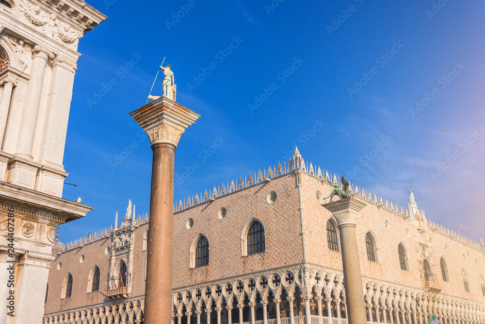 Doge's palace Palazzo Ducale and Colonne di San Marco e San Teodoro. Venice. Italy