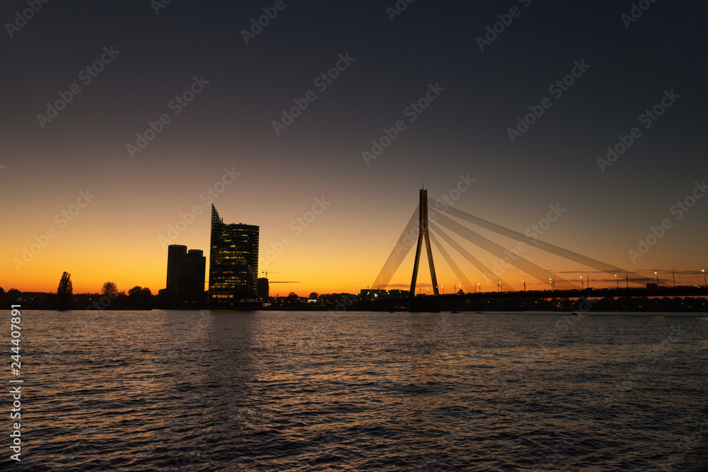 View of the Riga, the capital of Latvia on Baltic Sea on Dougava River in Europe in autumn