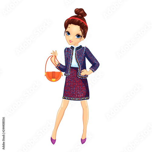Girl In Stylish Office Jacket And Skirt