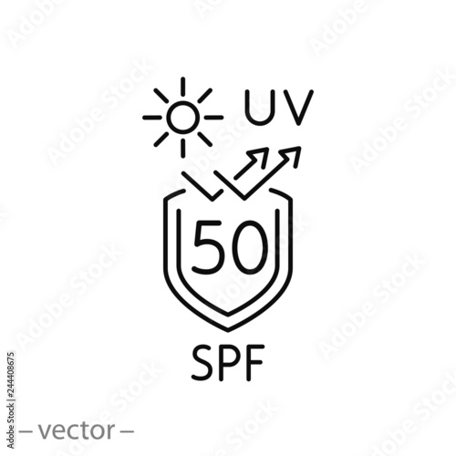uv protect icon, spf 50 linear sign on white background - editable vector illustration eps10