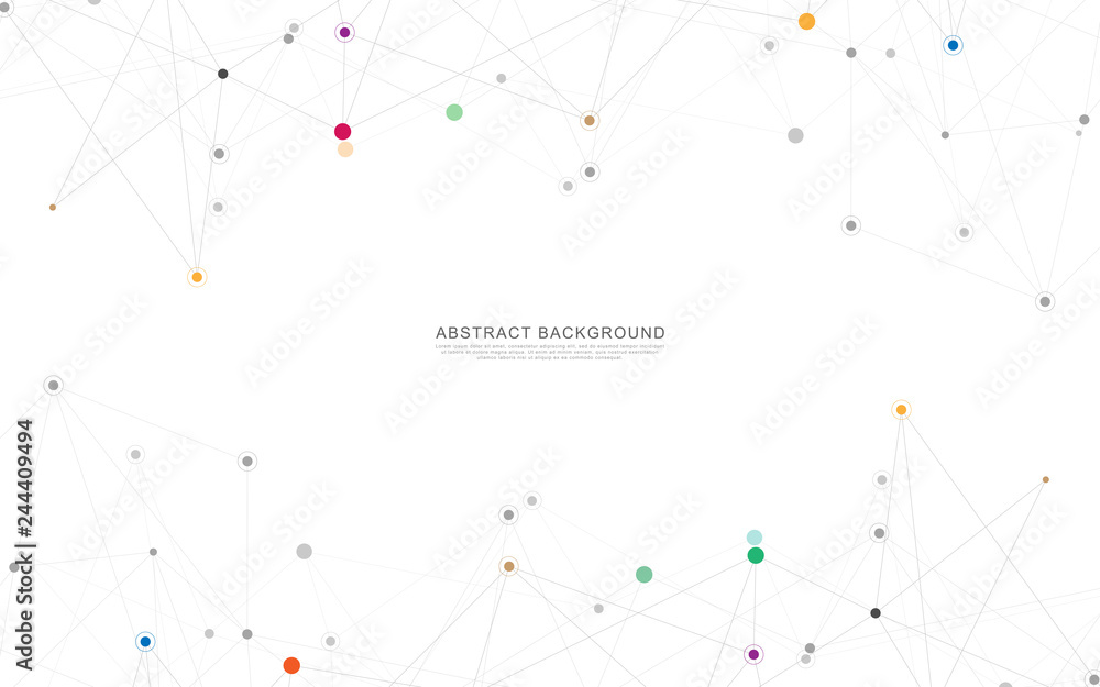 Geometric abstract background with connected dots and lines. Molecular structure and communication concept. Digital technology background and network connection. Geometric abstract background with connected dots and lines. Molecular structure and communication concept. Digital technology background and network connection.