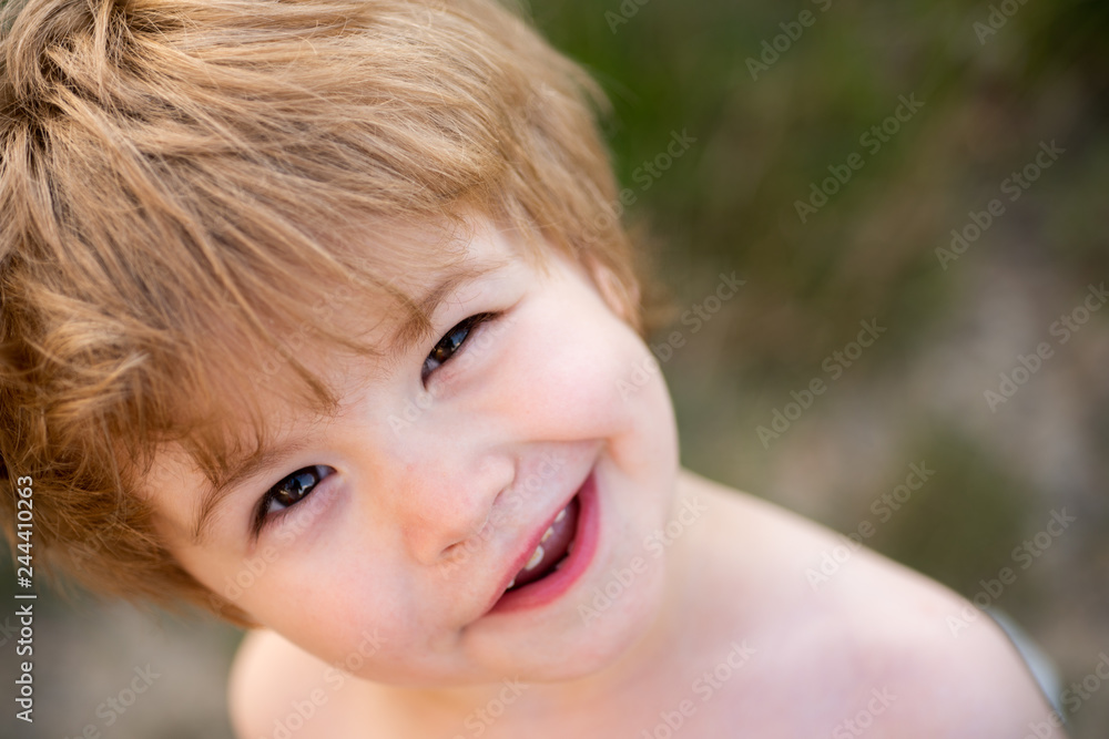 Cute child. Funny kid. Beautiful children face. Handsome boy. Toddler with  smile. Happy baby. Stock Photo | Adobe Stock