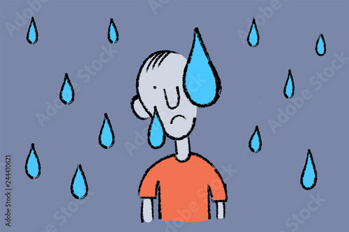 hand drawn concept vector sketch of man suffering from depression