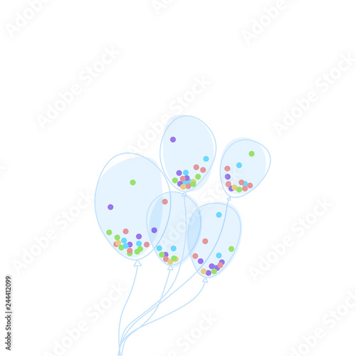 Bunch of clear balloons filled with colorful confetti. Hand-drawn vector decoration for children's party.