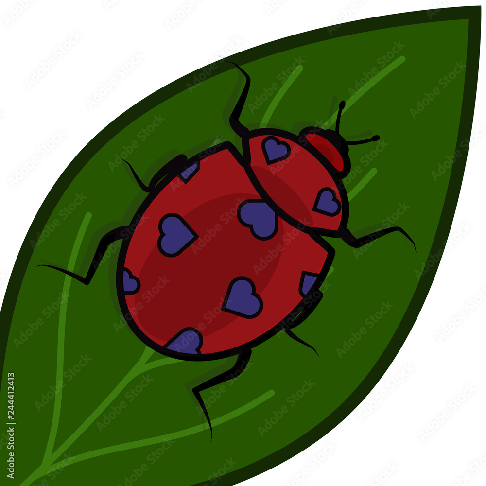 ladybug with hearts instead of spots on a green leaf for Valentine s Day ladybug with hearts instead of spots on a green leaf for Valentine s Day