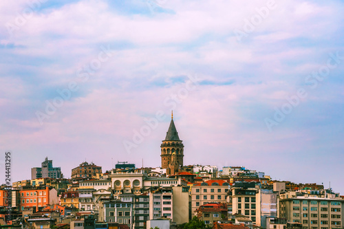 Galata tower against blue sky before sunset  Istanbul  Turkey