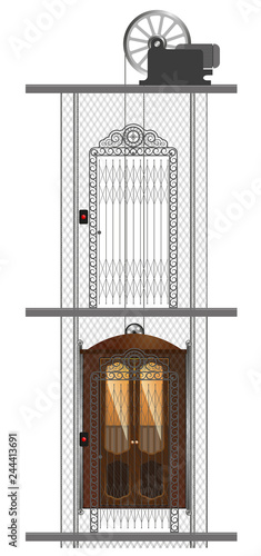 Detailed image of an old metal elevator in a residential building.
