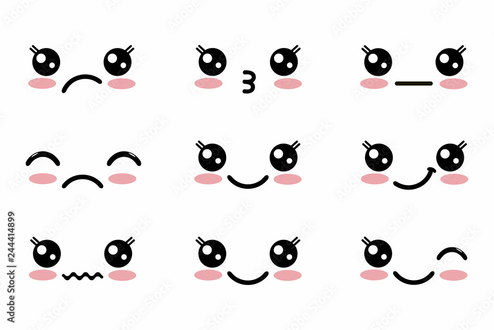 Kawaii cute faces. Japanese anime emoji. Expression anime character Stock  Vector | Adobe Stock