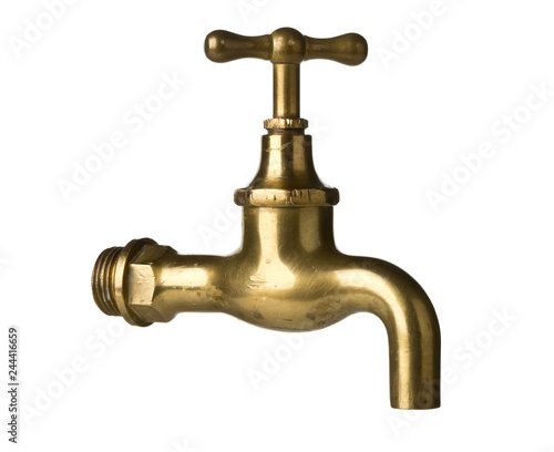 Vintage retro brass water faucet isolated on white