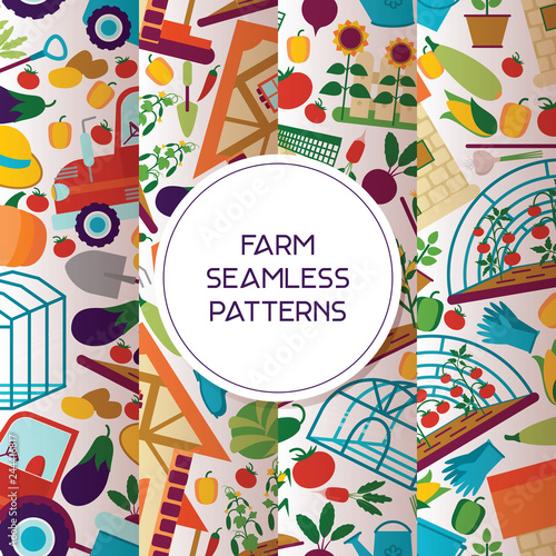 Farm seamless pattern vector farming house gardening backdrop farmer man gard...