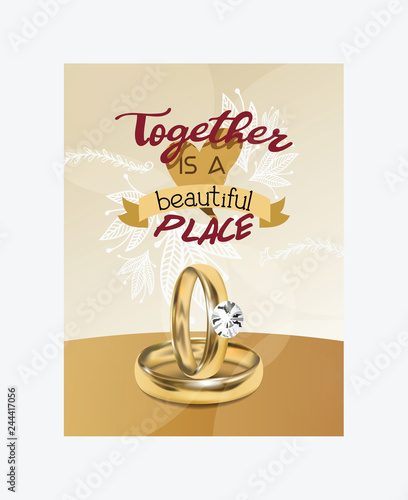 Wedding rings vector wed shop of engagement symbol gold jewellery for proposa...