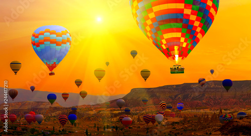 Hot air balloons Spring sunrise mountain