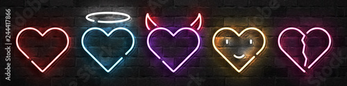 Vector set of realistic isolated neon sign of Heart logo for template decoration and layout covering on the wall background. Concept of Happy Valentines Day.