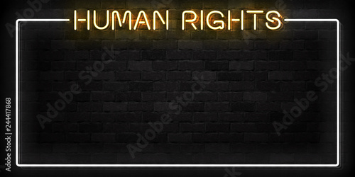 Vector realistic isolated neon sign of Human Rights frame logo for template decoration and layout covering on the wall background.