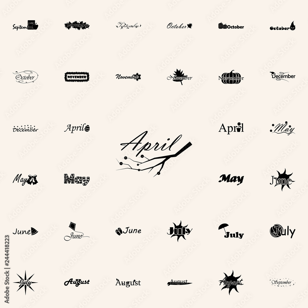 April icon. Name of month icons universal set for web and mobile April icon. Name of month icons universal set for web and mobile