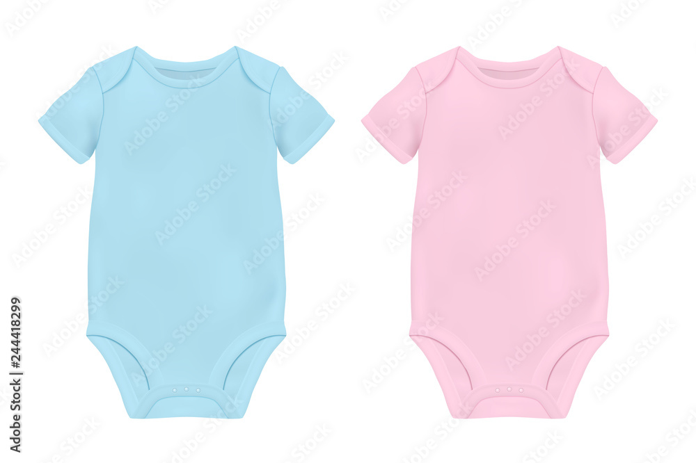 Vector Realistic Blue and Pink Blank Baby Bodysuit Template, Mock-up  Closeup Isolated on White. Front and Back Side. Body children, baby shirt,  onesie. Accessories, clothes for newborns. Top view Stock-Vektorgrafik |  Adobe