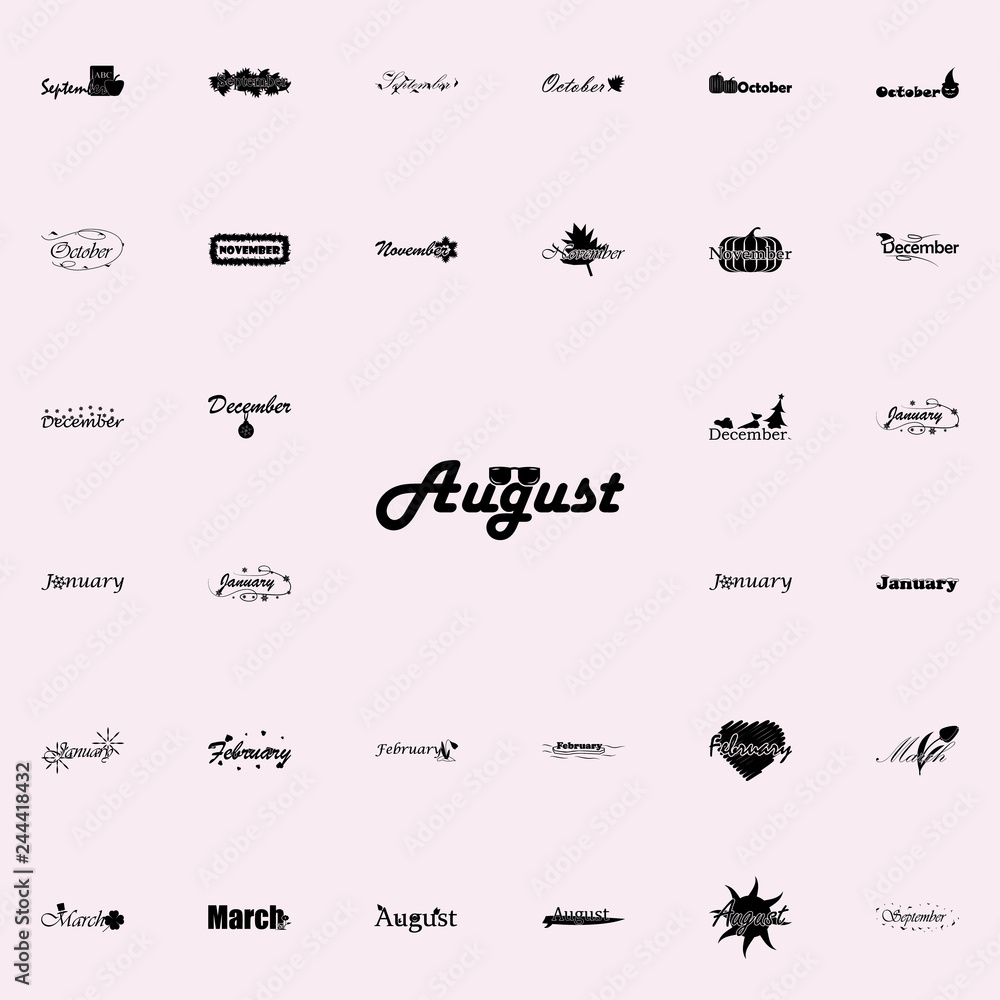 August icon. Name of month icons universal set for web and mobile August icon. Name of month icons universal set for web and mobile