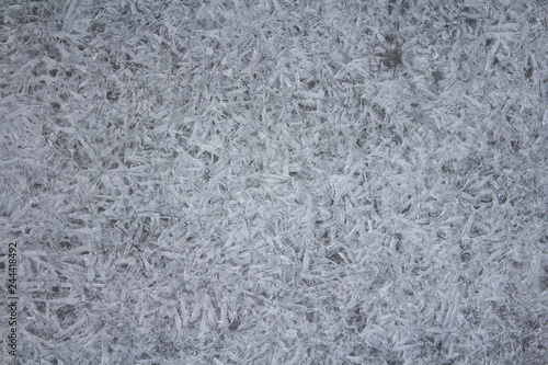 Patterns from aquatic ice for at a frost in winter on the frozen puddle