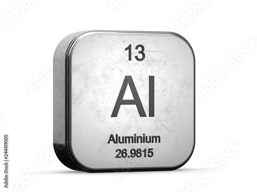 Aluminium element from the periodic table. Metallic icon 3D rendered on white background