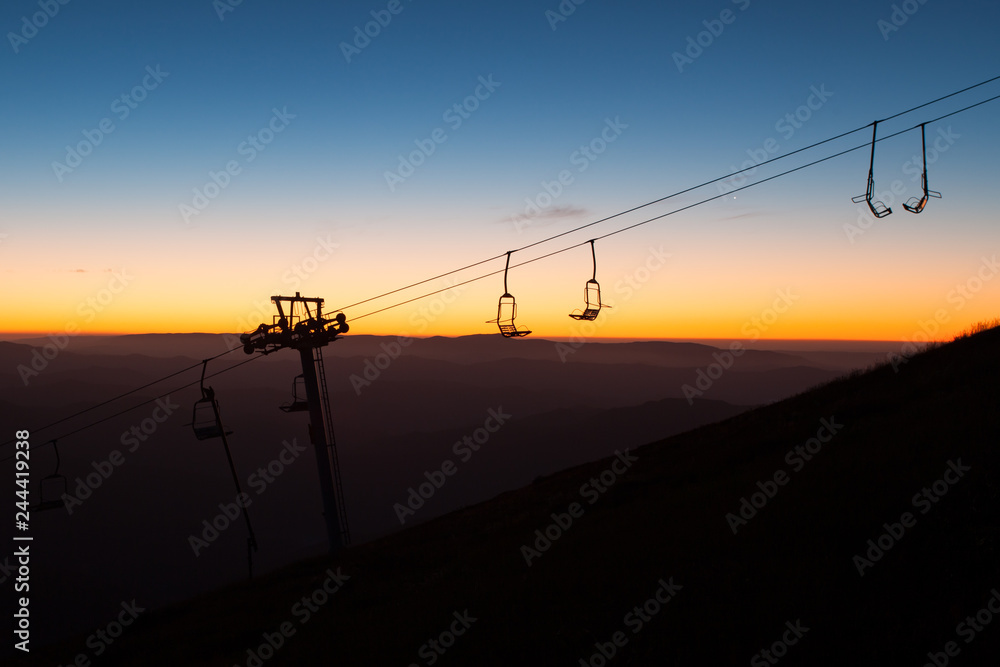 Mt Buller Ski Lift and Equipment At Night