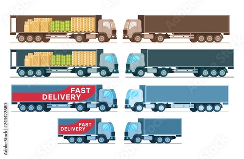 Side View of Cargo Express Delivery Truck Set