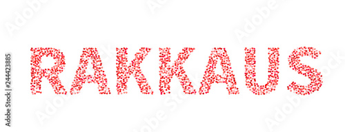 The word Rakkaus made of little hearts shades of red and pink. Love in Finnish language. Valentine’s day typography poster. Vector illustration. Easy to edit template for your artworks. photo