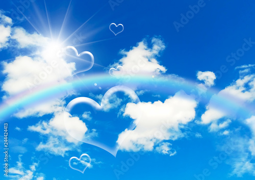 青空に架かる虹とハートのしゃぼん玉 Stock Illustration Adobe Stock