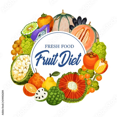 Tropical fruits diet banner, grocery store or shop photo