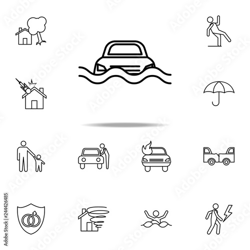 drowned car line icon. Insurance icons universal set for web and mobile