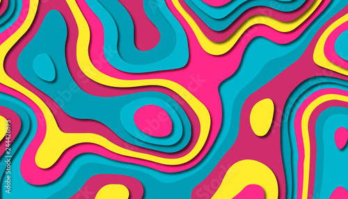 Wallpaper Mural Paper art cartoon abstract waves. Paper carve background. Modern origami design template.Paper cut background. Abstract realistic paper decoration for design textured Torontodigital.ca