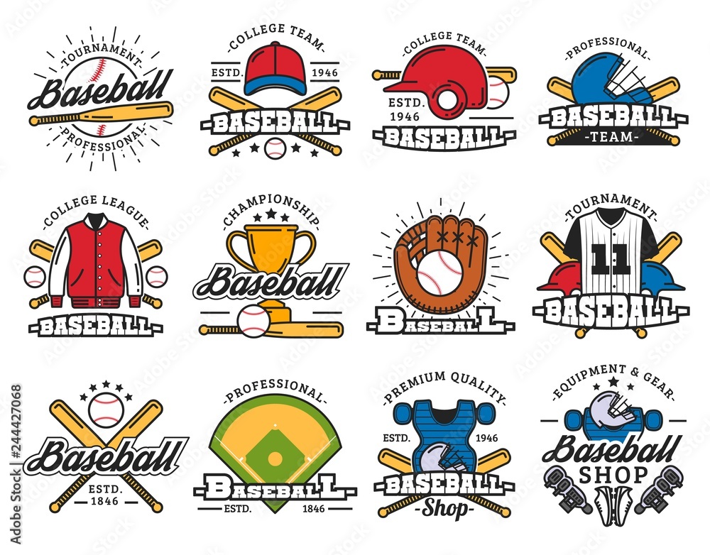 Baseball sport game isolated icons and items