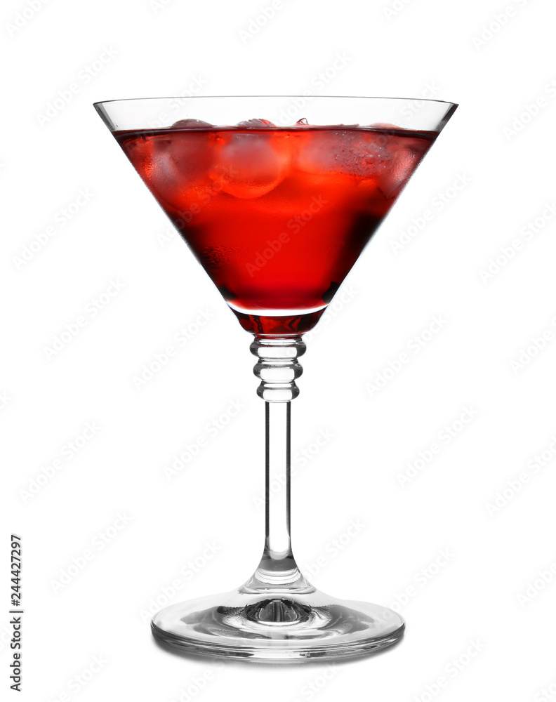 Glass of martini cocktail with ice cubes on white background Glass of martini cocktail with ice cubes on white background