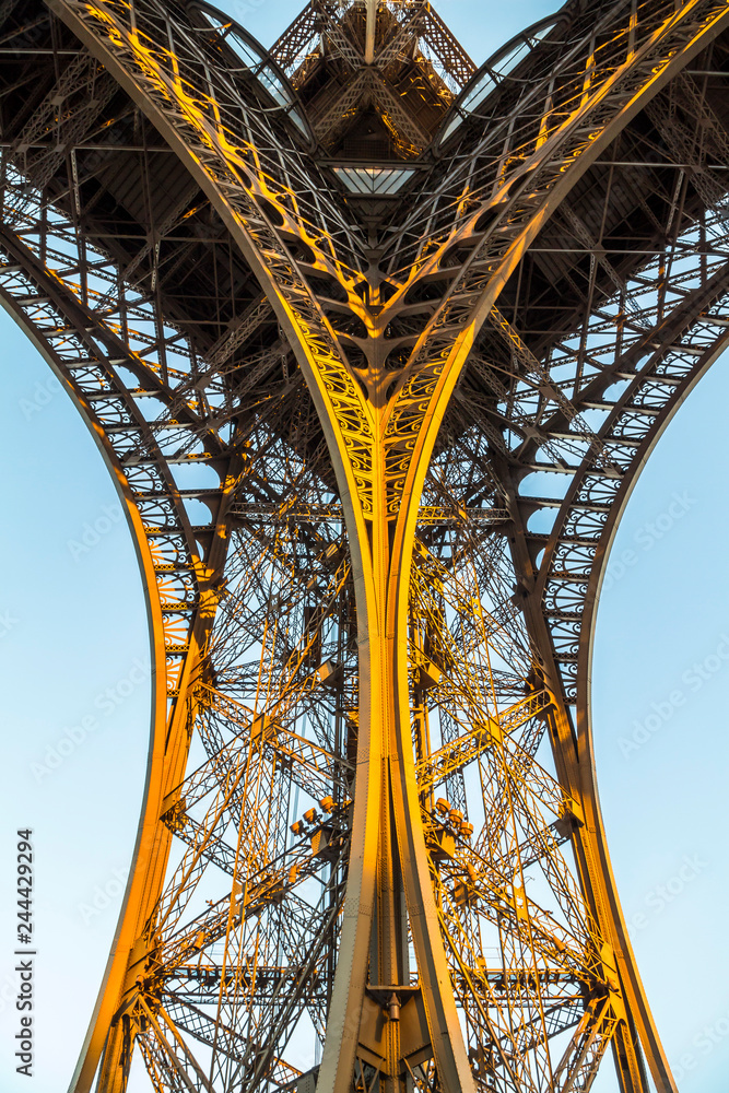 Nice architecture of Eiffel tower in Paris in evening