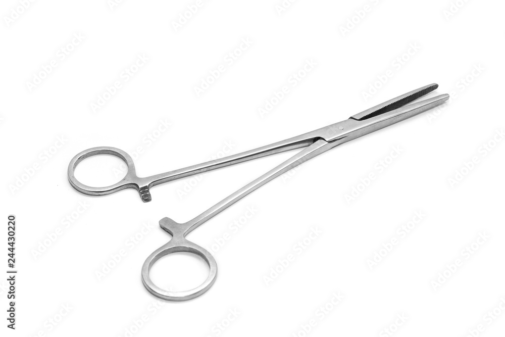 Surgical scissors isolated on white background. Side view Surgical scissors isolated on white background. Side view