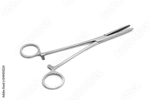 Surgical scissors isolated on white background. Side view