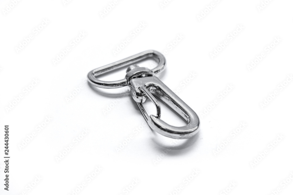Silver metallic carbine isolated on white background. Fittings. View from above Silver metallic carbine isolated on white background. Fittings. View from above