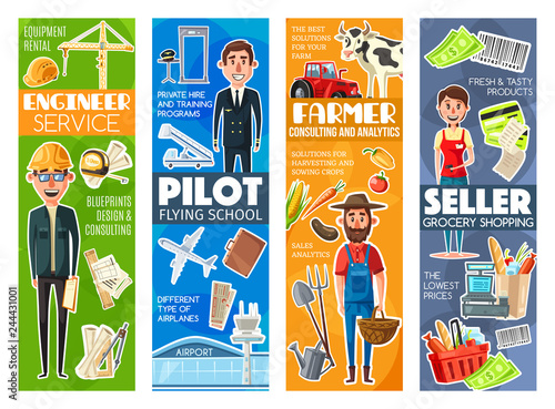 Professions of engineer or pilot, seller or farmer