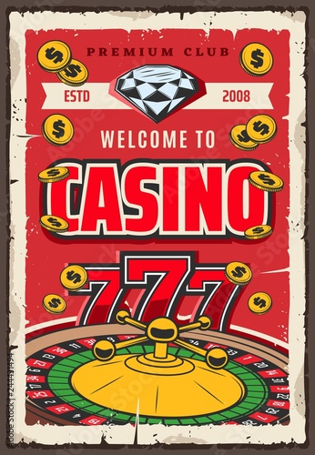 Casino gambling roulette, gem and golden coins