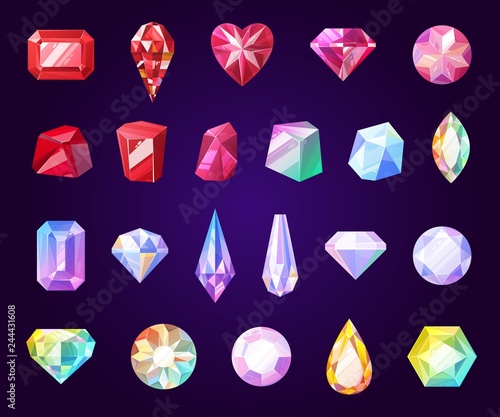 Gemstones, jewel and precious stone icons