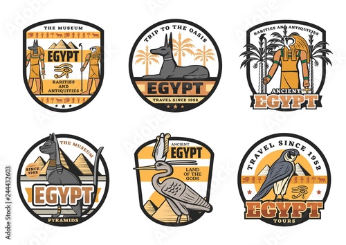 Egypt travel destination icons, Egyptian Gods