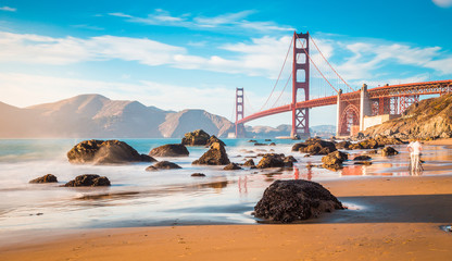 Canvas schilderij Golden Gate Bridge Golden Gate Bridge oranje zonsondergang  © JFL Photography