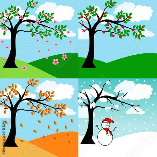 four season with tree vector illustration