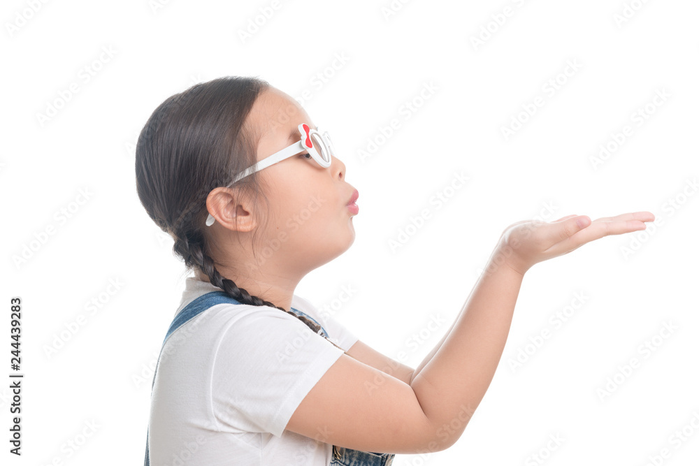 Portrait of Asian girl kid cute age 7 years on white background Portrait of Asian girl kid cute age 7 years on white background