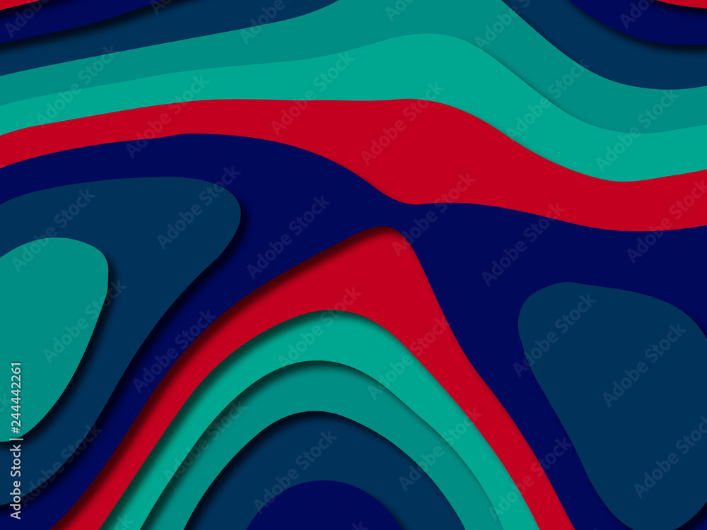 Fototapeta premium Paper art cartoon abstract waves. Paper carve background. Modern origami design template.Paper cut background. Abstract realistic paper decoration for design textured